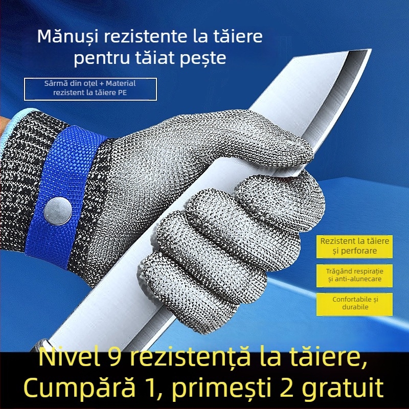 Mănuși rezistente la tăiere nivel 9, cinci degete din oțel inox 316L pentru muncă