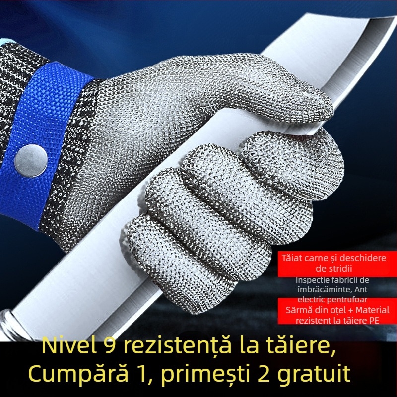 Mănuși rezistente la tăiere nivel 9, cinci degete din oțel inox 316L pentru muncă