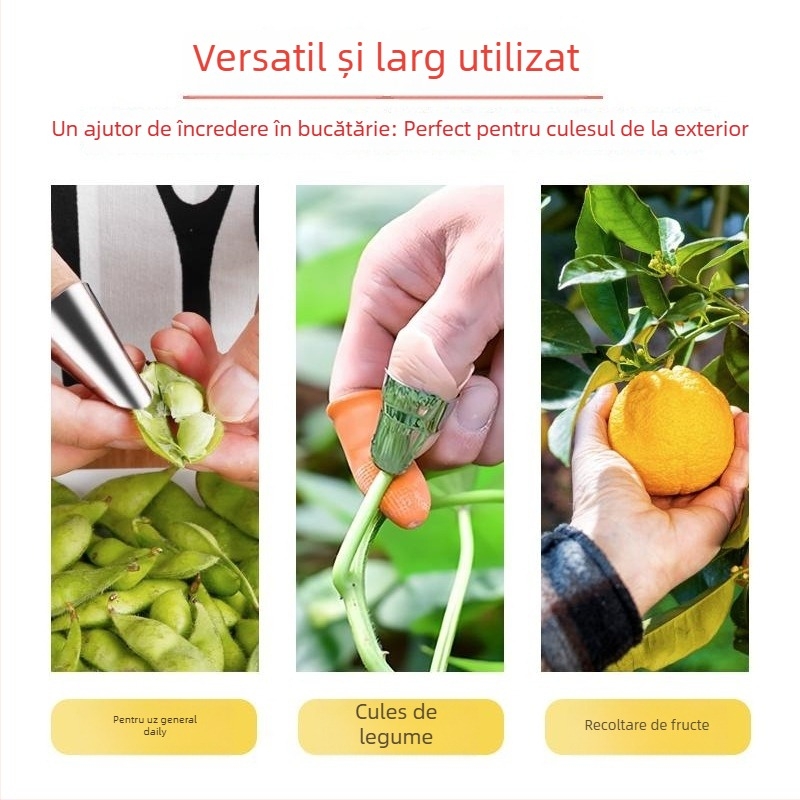 Protector deget din oțel inoxidabil – Unealtă multifuncțională cu lamă pentru unghii, pentru cules fasole și curățarea legumelor
