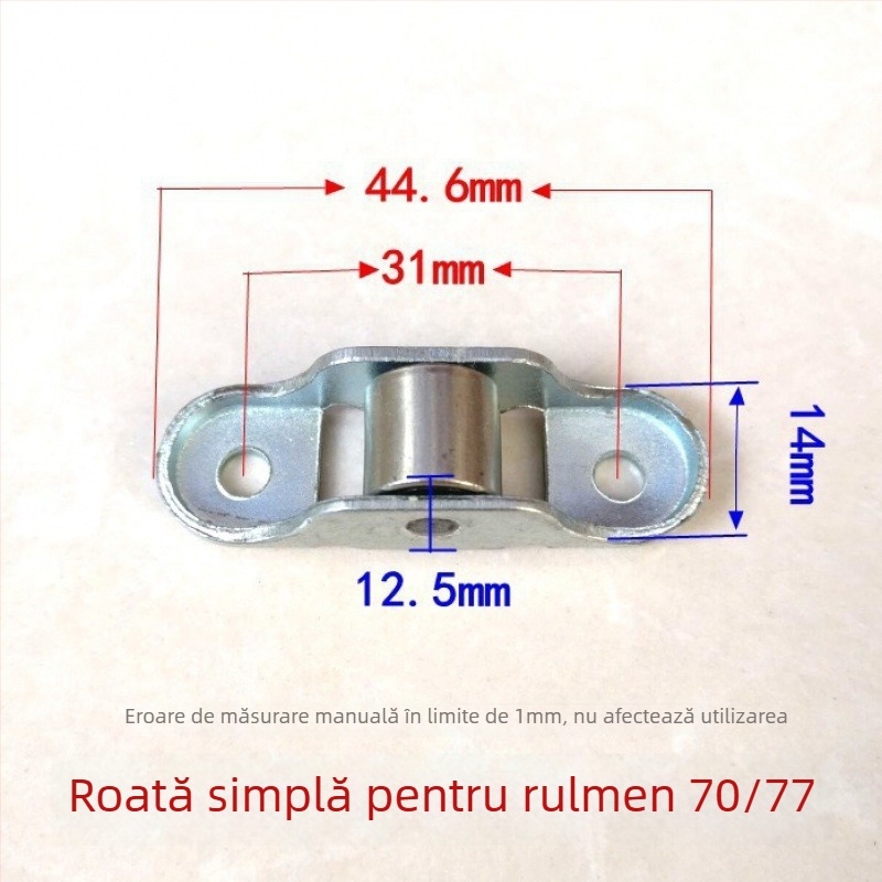 Kit role inferior pentru uși din plastic-oțel și ferestre glisante din sticlă - grosimea pereților 1 mm, diametrul exterior 1 mm, diametrul axului 1 mm, raza șanțului pentru frânghie 1 mm