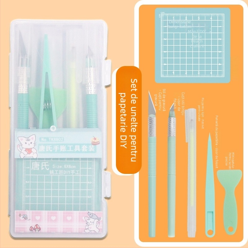 Set de instrumente de tăiere cu cuțit de gravură și placă de tăiere din PVC — Cuțit de tăiere, placă PVC, Greutate netă 0.15