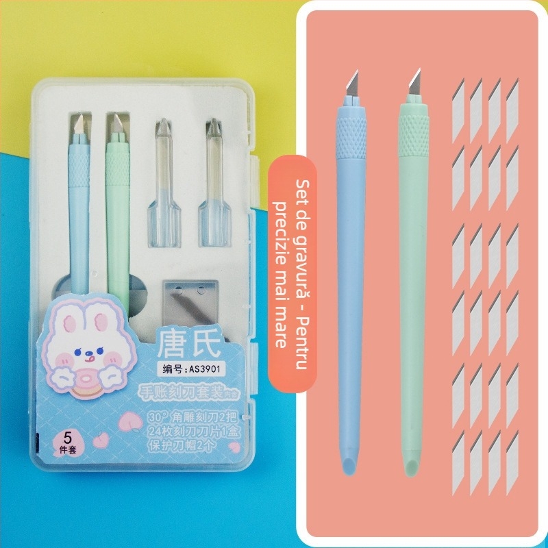 Set de instrumente de tăiere cu cuțit de gravură și placă de tăiere din PVC — Cuțit de tăiere, placă PVC, Greutate netă 0.15