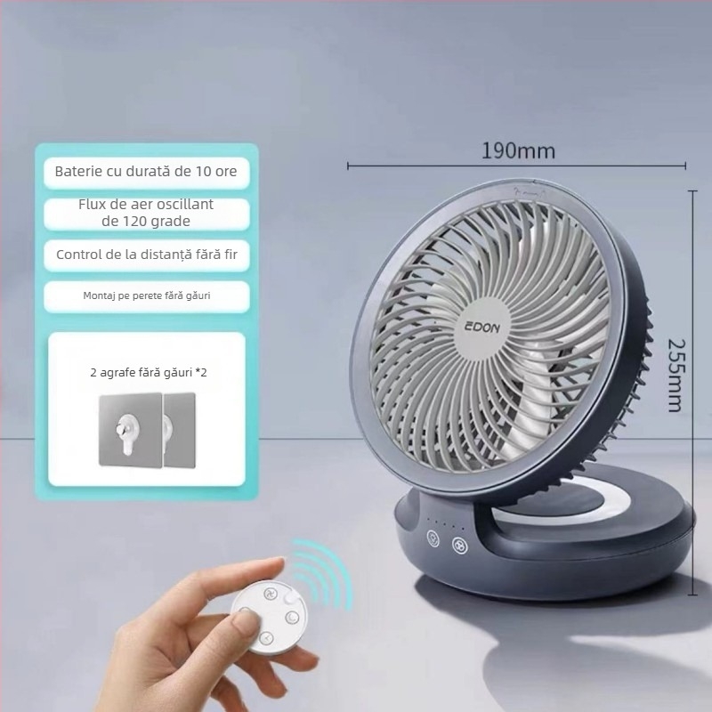 Eden ventilator wireless de perete, USB încărcabil, pliabil, baterie încorporată, motor brushless, 3 trepte de viteză, telecomandă