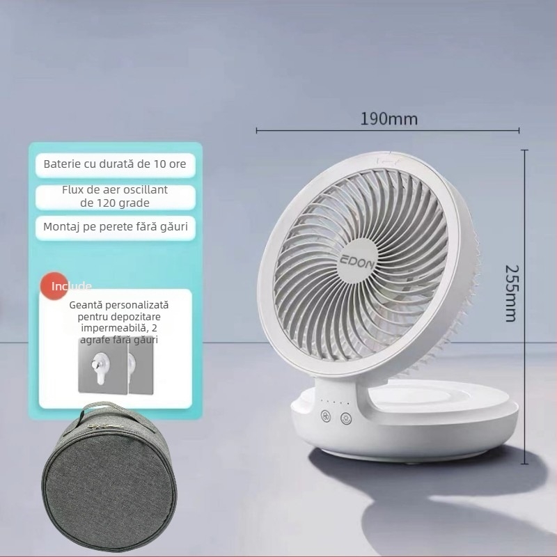 Eden ventilator wireless de perete, USB încărcabil, pliabil, baterie încorporată, motor brushless, 3 trepte de viteză, telecomandă