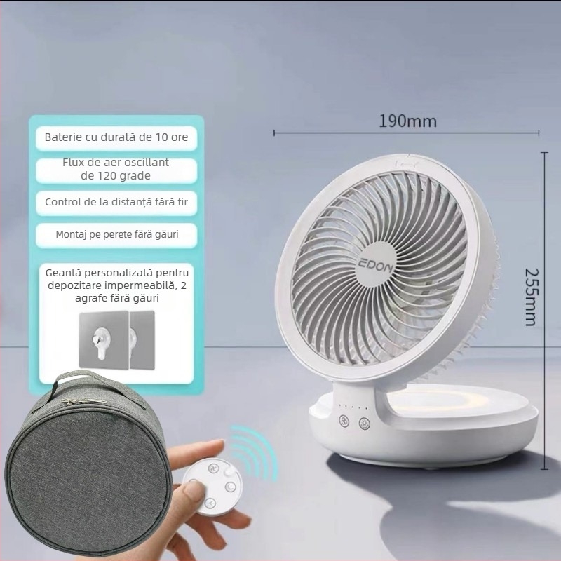 Eden ventilator wireless de perete, USB încărcabil, pliabil, baterie încorporată, motor brushless, 3 trepte de viteză, telecomandă