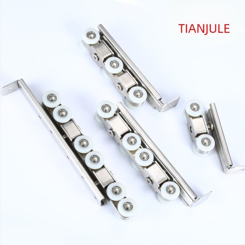 Rulment pentru ușă glisantă interioară, material: oțel inoxidabil / aliaj zincat, diametru exterior 22 mm, diametru ax 20 mm, rază a canelurii pentru frânghie 10.5 mm, sarcină maximă 10 kg pe roată, variante 4/6/8/12 role