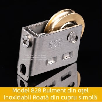 Rola pentru uși glisante (rola inferioară) tip 828, oțel inoxidabil, diametru exterior 28 mm, diametru ax 14,4 mm, sarcină maximă 50 kg, pentru uși și ferestre din aluminiu