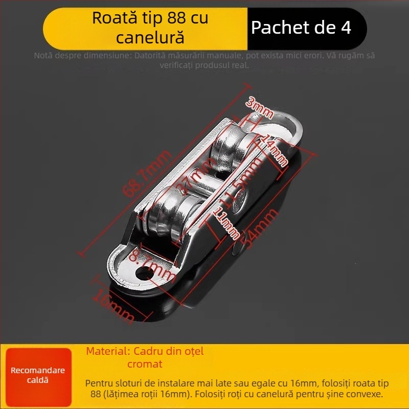Rulă pentru uși și ferestre, corp din oțel inoxidabil și roată din cupru, grosimea peretelui 1,8 mm, model Plastic steel door and window pulleys
