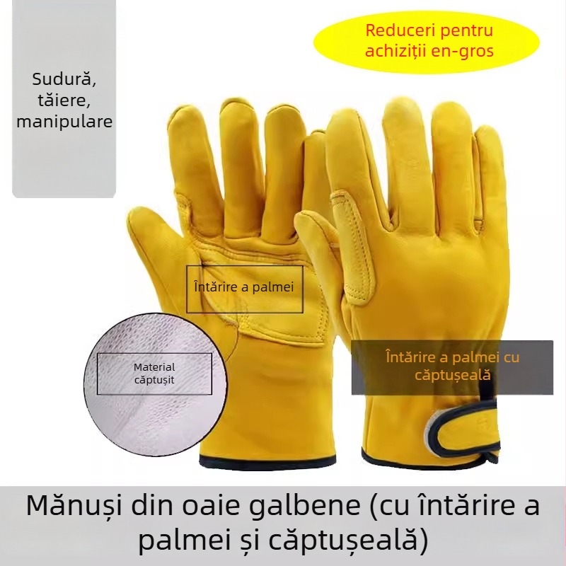 Mănuși de sudură din piele de miel, izolate, închidere Velcro, pentru sudură cu arc