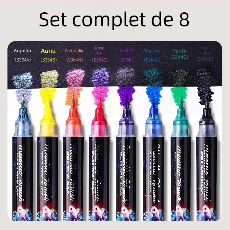 Marker acrilic cu sclipici, dublu vârf, vârf moale de acuarelă, vârf rotund, non-erasabil, pentru elevi și jurnalizare