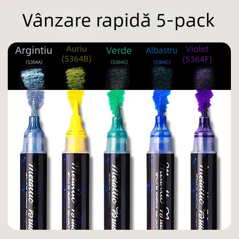 Marker acrilic cu sclipici, dublu vârf, vârf moale de acuarelă, vârf rotund, non-erasabil, pentru elevi și jurnalizare