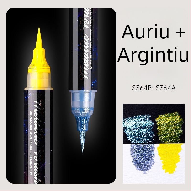 Marker acrilic cu sclipici, dublu vârf, vârf moale de acuarelă, vârf rotund, non-erasabil, pentru elevi și jurnalizare