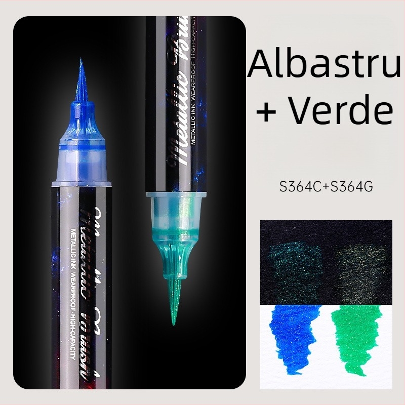 Marker acrilic cu sclipici, dublu vârf, vârf moale de acuarelă, vârf rotund, non-erasabil, pentru elevi și jurnalizare