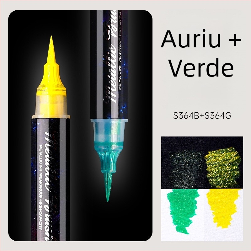 Marker acrilic cu sclipici, dublu vârf, vârf moale de acuarelă, vârf rotund, non-erasabil, pentru elevi și jurnalizare