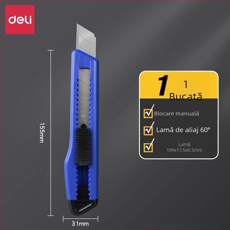 Cuțit de artă Deli, corp din plastic/metal, lățimea lamei 18 mm, grosimea lamei 0,5 mm, modelul 2001-2057