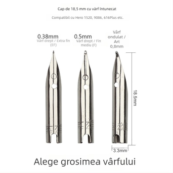 Vârf de penă Hero EF pentru stilou — Vârf înlocuibil, metalic, compatibil cu 359, 1060, 1021, 6006; pachet 10 bucăți