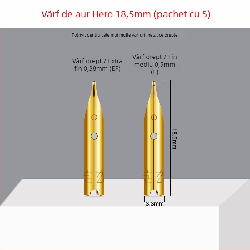 Vârf de penă Hero EF pentru stilou — Vârf înlocuibil, metalic, compatibil cu 359, 1060, 1021, 6006; pachet 10 bucăți