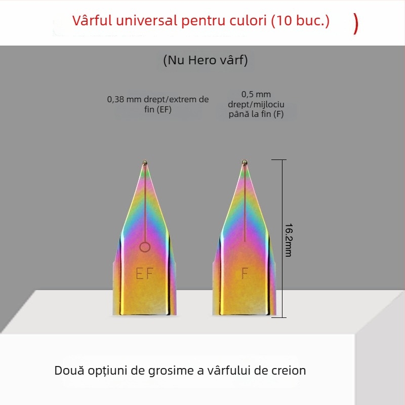 Vârf de penă Hero EF pentru stilou — Vârf înlocuibil, metalic, compatibil cu 359, 1060, 1021, 6006; pachet 10 bucăți