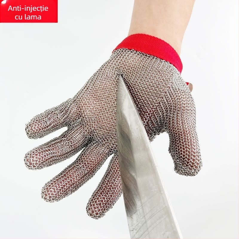 Mănuși anti-tăiere din oțel inoxidabil, nivelul 5, pentru ferăstraie electrice și tăierea sârmelor metalice – utilizare în abator