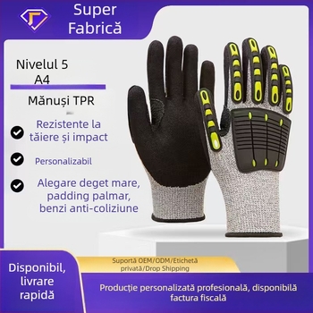 Mănuși anti-tăiere nivel 5, HPPE + nitril șlefuit, antiderapante pentru securitate