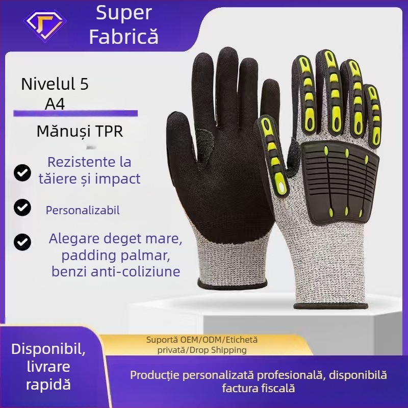 Mănuși anti-tăiere nivel 5, HPPE + nitril șlefuit, antiderapante pentru securitate