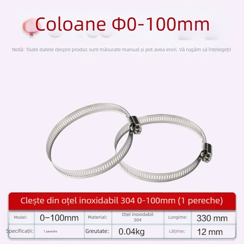 Inel de clemă din oțel inoxidabil 304 pentruțevi și cabluri, cu închidere, pentru conducte de apă și gaze