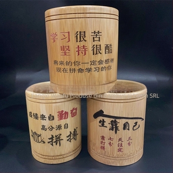 Suport creioane din bambus, formă rotundă, logo tipărit, personalizare disponibilă, etichetă privată licențiată