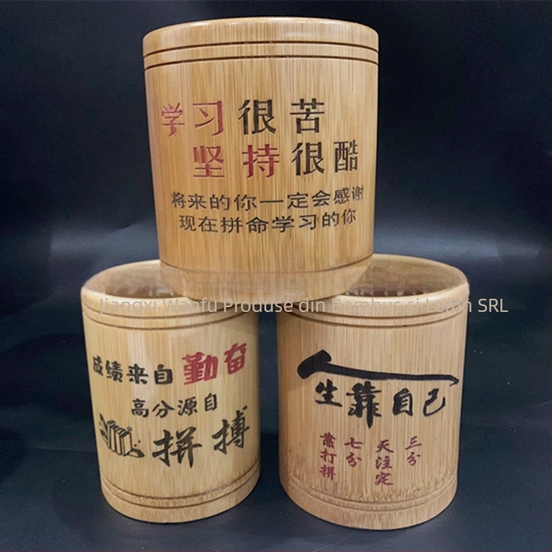 Suport creioane din bambus, formă rotundă, logo tipărit, personalizare disponibilă, etichetă privată licențiată