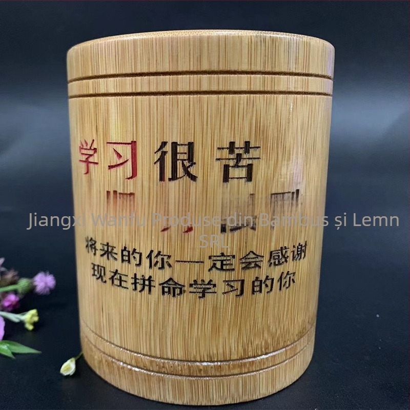 Suport creioane din bambus, formă rotundă, logo tipărit, personalizare disponibilă, etichetă privată licențiată