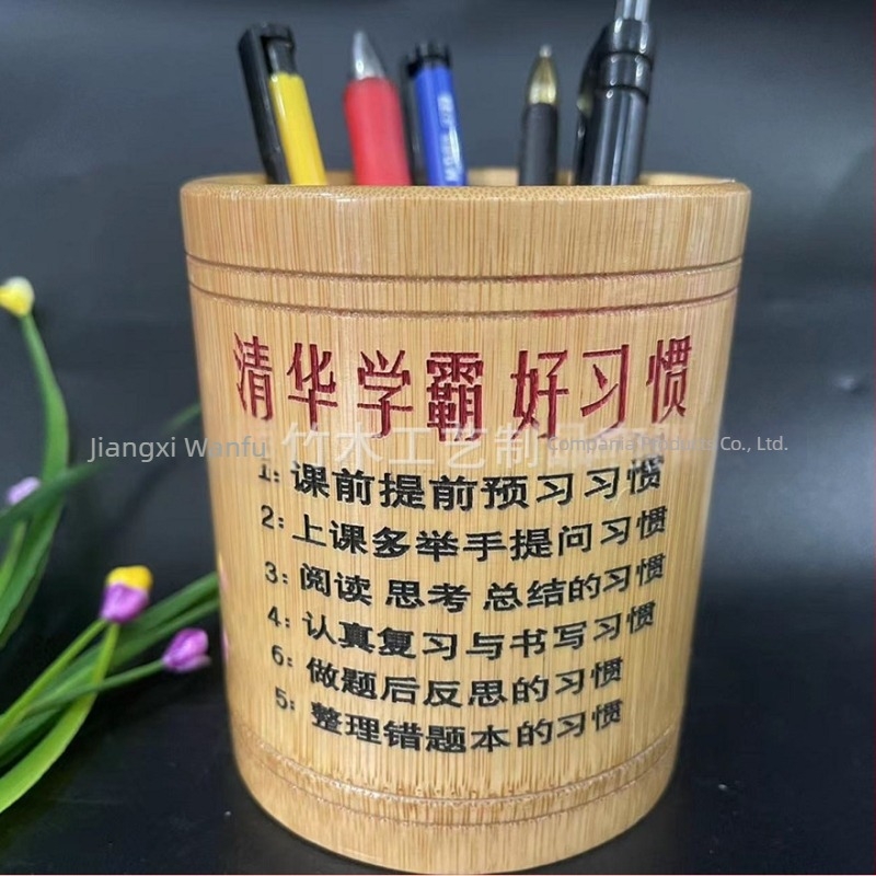 Suport creioane din bambus, formă rotundă, logo tipărit, personalizare disponibilă, etichetă privată licențiată