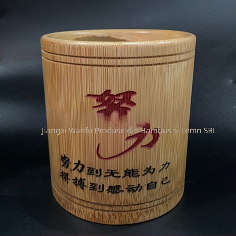 Suport creioane din bambus, formă rotundă, logo tipărit, personalizare disponibilă, etichetă privată licențiată