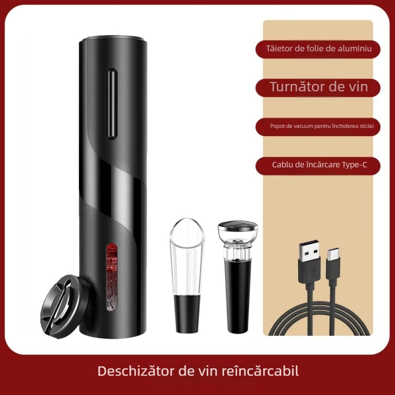 Deschizător Automat de Vin Roșu cu Corp din Bambus