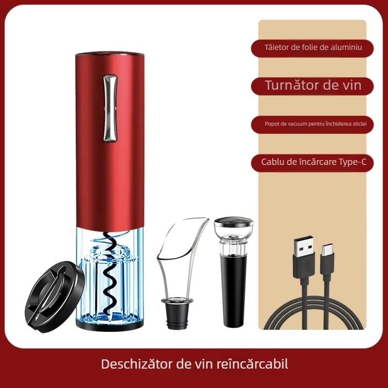 Deschizător Automat de Vin Roșu cu Corp din Bambus