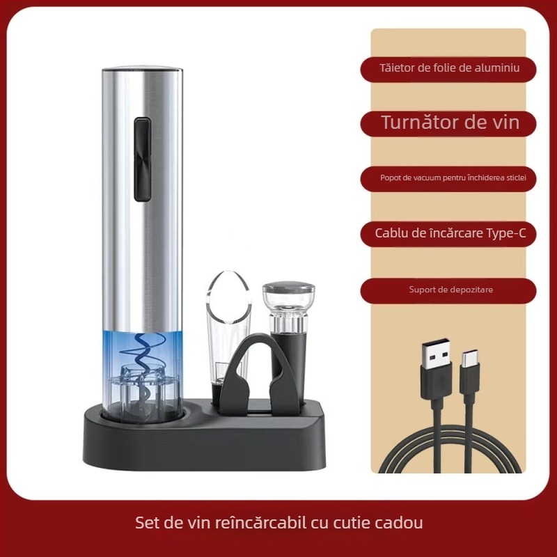 Deschizător Automat de Vin Roșu cu Corp din Bambus