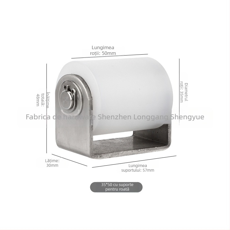 Roată din oțel inoxidabil cu role din nylon pentru uși glisante, roată de poziționare, rulment dublu, utilizare industrială; dimensiuni 40×50 / 40×65 / 50×65
