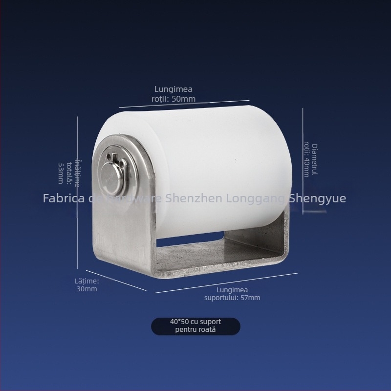 Roată din oțel inoxidabil cu role din nylon pentru uși glisante, roată de poziționare, rulment dublu, utilizare industrială; dimensiuni 40×50 / 40×65 / 50×65