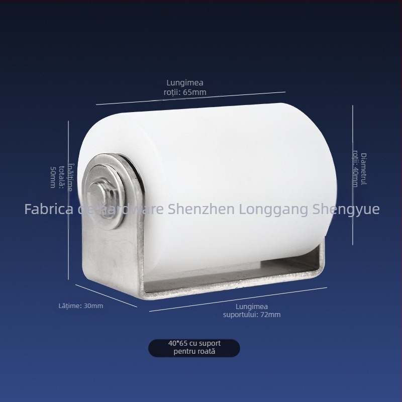 Roată din oțel inoxidabil cu role din nylon pentru uși glisante, roată de poziționare, rulment dublu, utilizare industrială; dimensiuni 40×50 / 40×65 / 50×65