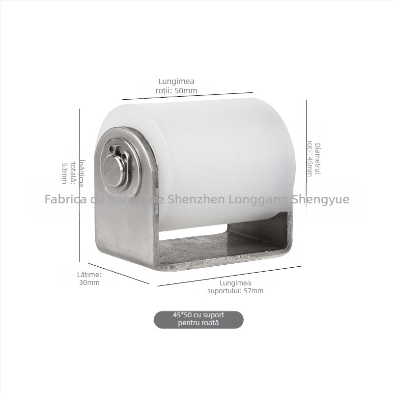 Roată din oțel inoxidabil cu role din nylon pentru uși glisante, roată de poziționare, rulment dublu, utilizare industrială; dimensiuni 40×50 / 40×65 / 50×65