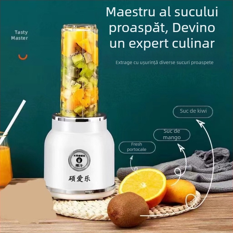 Storcător de fructe mini portabil pentru bucătărie, procesor de fructe și sucuri, capacitate sub 1 L, tensiune ≤ 36 V, viteză motor ≤ 10.000 rpm, lamă de amestec: 1, cu lame de amestecare duble, control mecanic