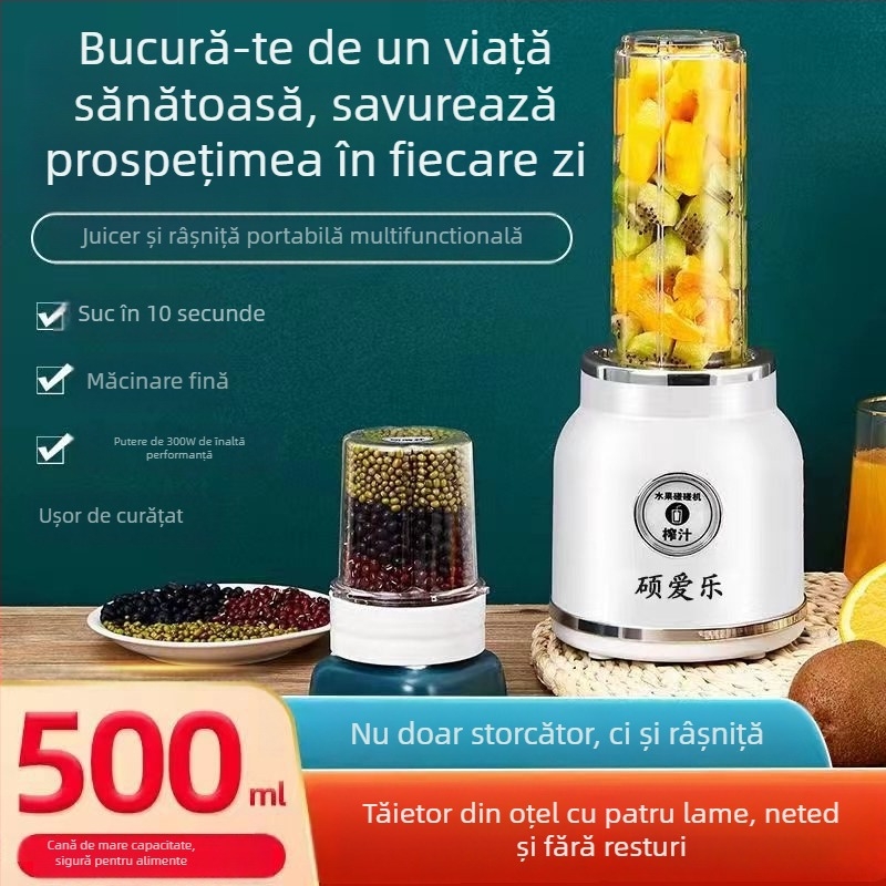Storcător de fructe mini portabil pentru bucătărie, procesor de fructe și sucuri, capacitate sub 1 L, tensiune ≤ 36 V, viteză motor ≤ 10.000 rpm, lamă de amestec: 1, cu lame de amestecare duble, control mecanic