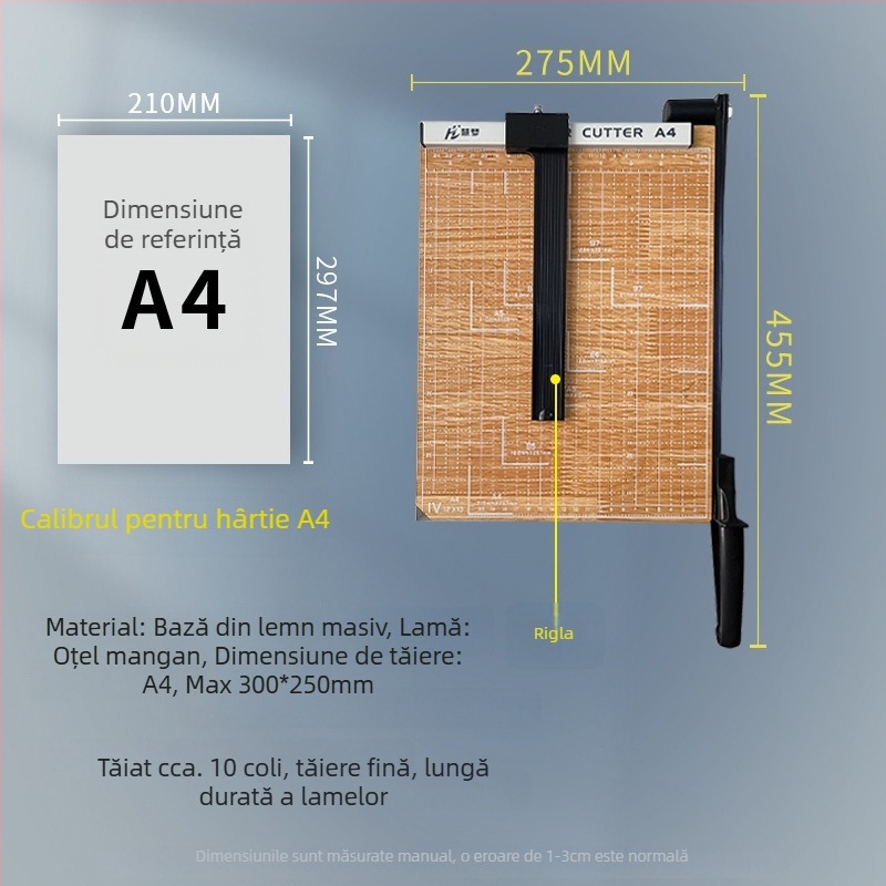 Tăietor de hârtie manual, A3/A4/B5, oțel inoxidabil, pentru birou și uz casnic, pentru fotografii și documente