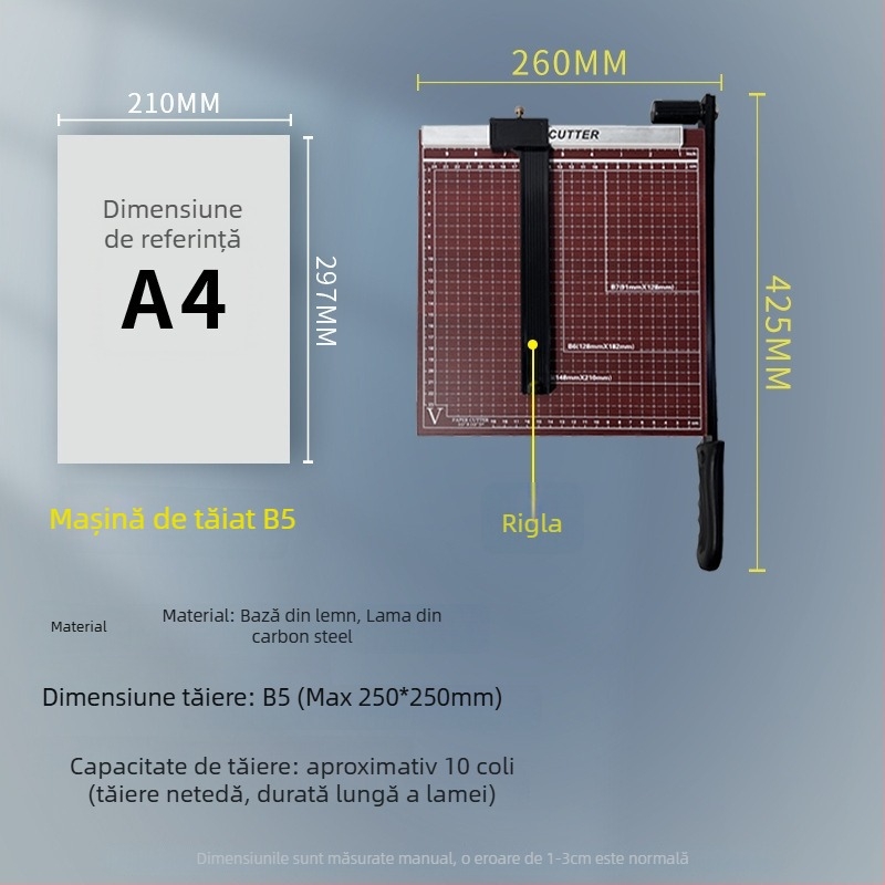 Tăietor de hârtie manual, A3/A4/B5, oțel inoxidabil, pentru birou și uz casnic, pentru fotografii și documente