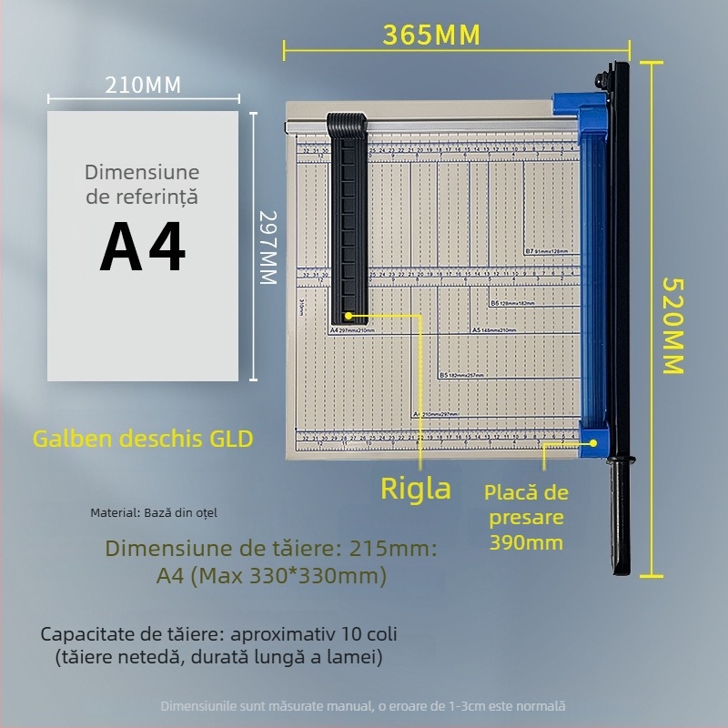 Tăietor de hârtie manual, A3/A4/B5, oțel inoxidabil, pentru birou și uz casnic, pentru fotografii și documente