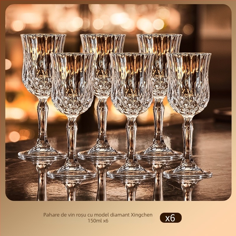 Set de pahare de vin din cristal cu decantator, 6 piese, marca Green Apple, stil lux ușor-retro, cu suport pentru pahare