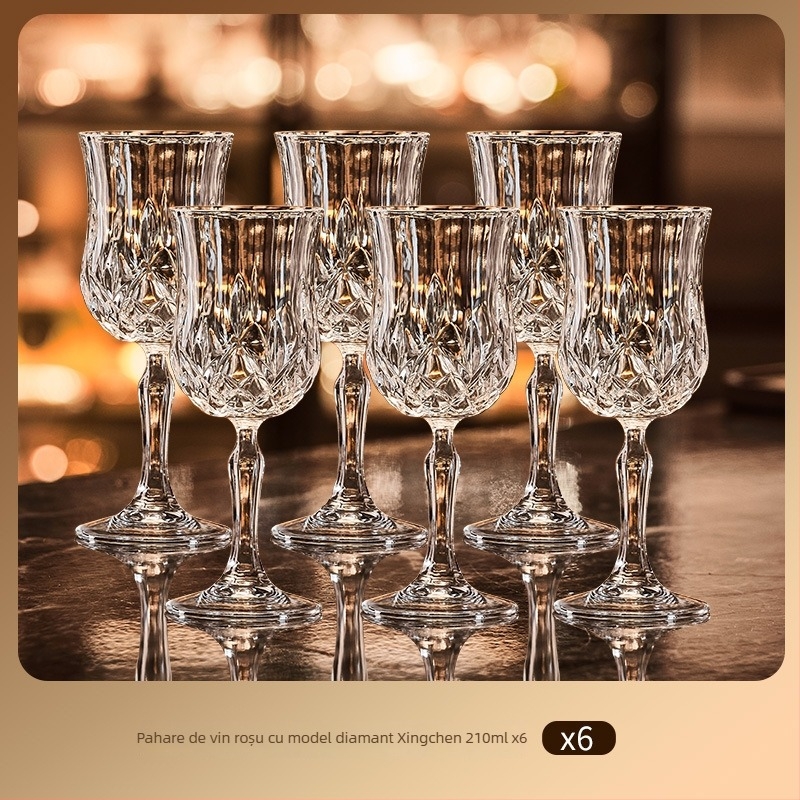 Set de pahare de vin din cristal cu decantator, 6 piese, marca Green Apple, stil lux ușor-retro, cu suport pentru pahare
