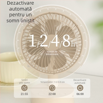 Ventilator USB de birou cu 4 viteze, motor brushless, baterie încorporată 1200-2000mAh, zgomot redus sub 36 dB, potrivit pentru 5–30 m²