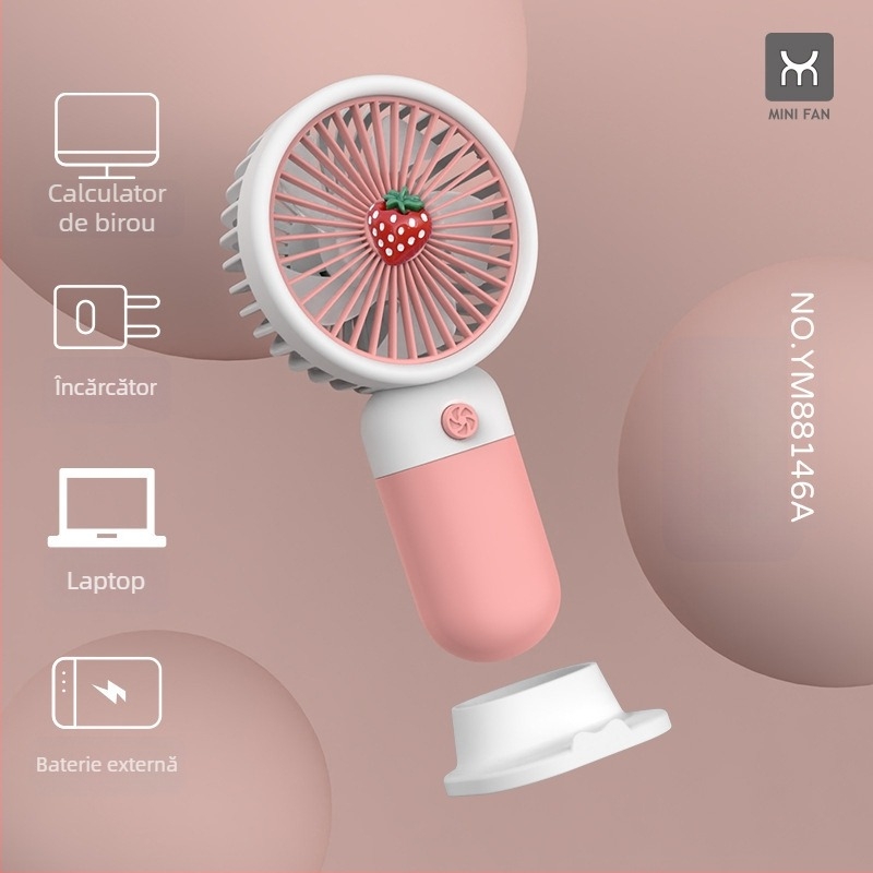 Ventilator mic portabil de mână cu încărcare USB – din plastic, silențios, simplu și elegant, pentru birou