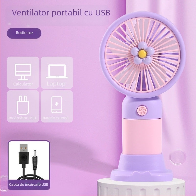 Ventilator mic portabil de mână cu încărcare USB – din plastic, silențios, simplu și elegant, pentru birou