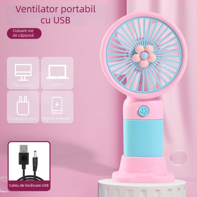 Ventilator mic portabil de mână cu încărcare USB – din plastic, silențios, simplu și elegant, pentru birou