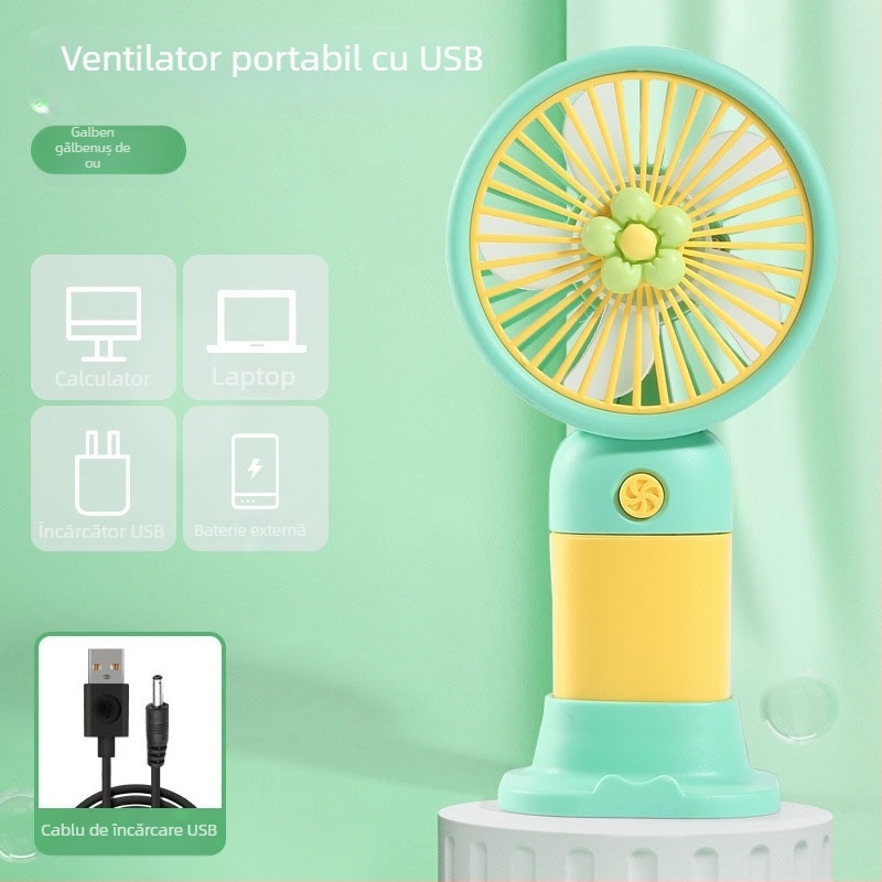 Ventilator mic portabil de mână cu încărcare USB – din plastic, silențios, simplu și elegant, pentru birou